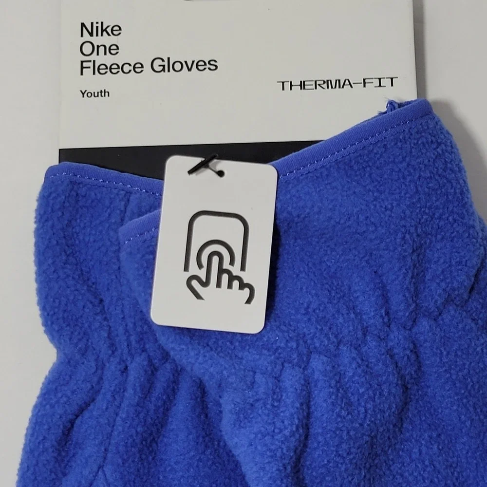 Nike One Fleece Gloves Youth Kids Medium‎ Blue Therma-FIT Touchscreen Compatible
